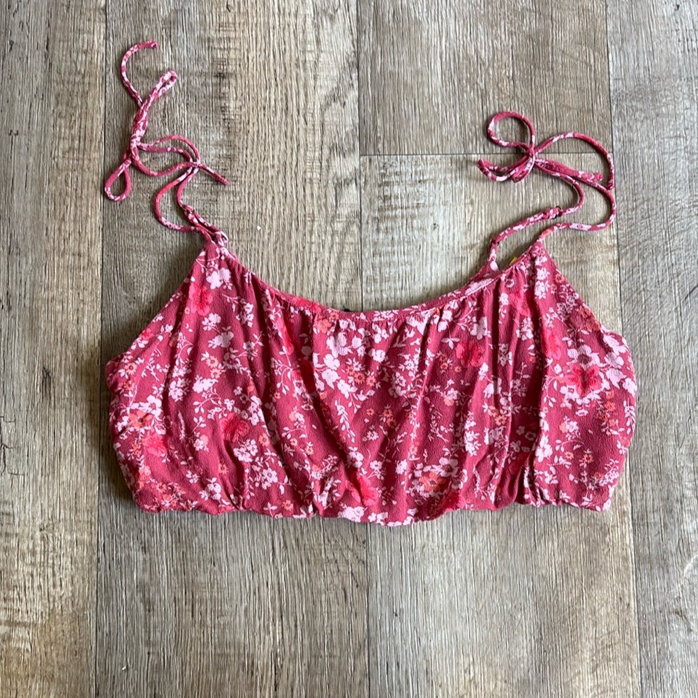 Wild Fable Pink and Red Puff Sleeve Camisole